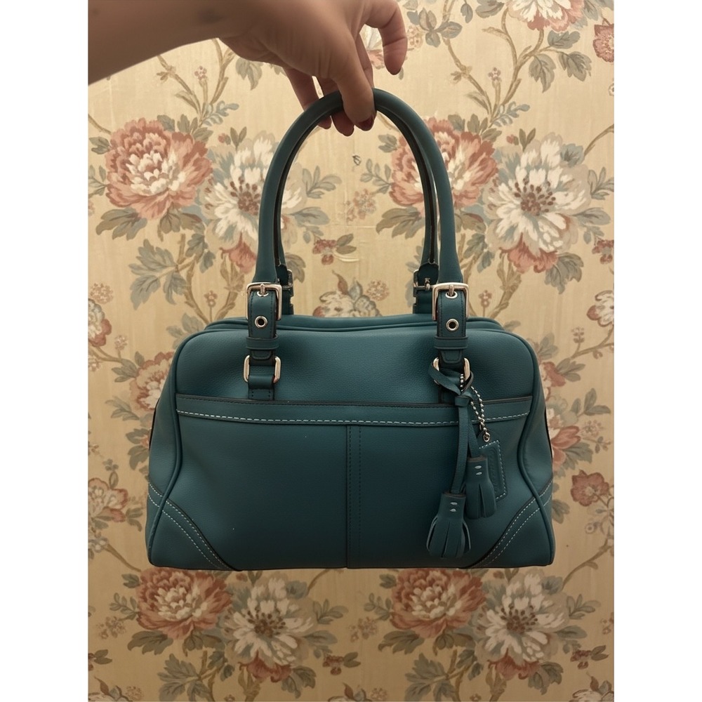 Vintage Coach Hamptons Leather Satchel 8A69 Teal Blue Y2K Doctor Bag 2006